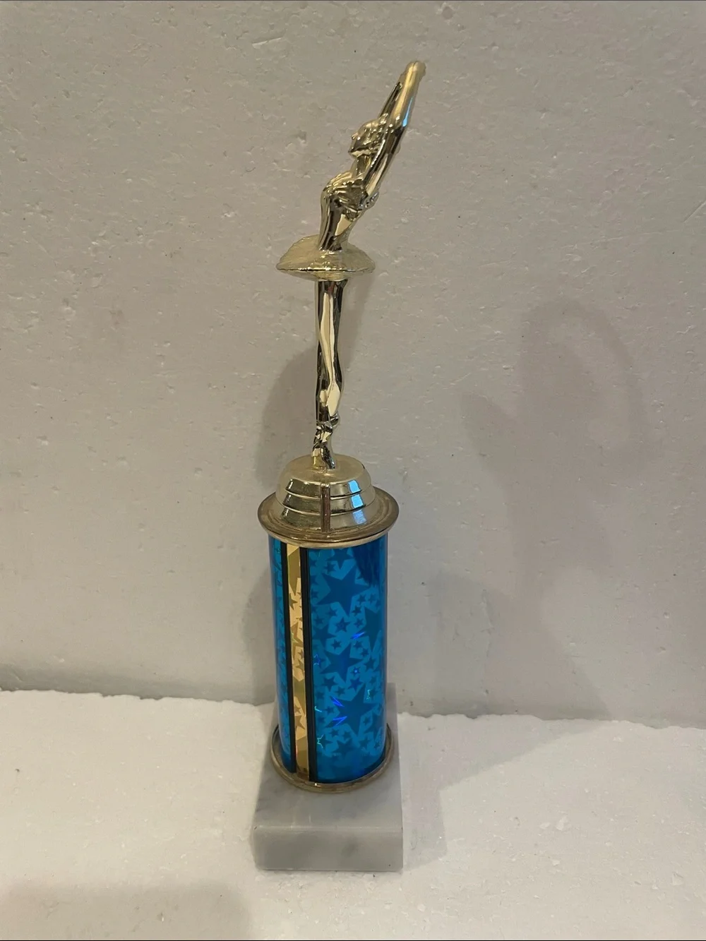 Vintage Y2K Ballerina ballet Dance Trophy blue & Gold white Carrera marble base